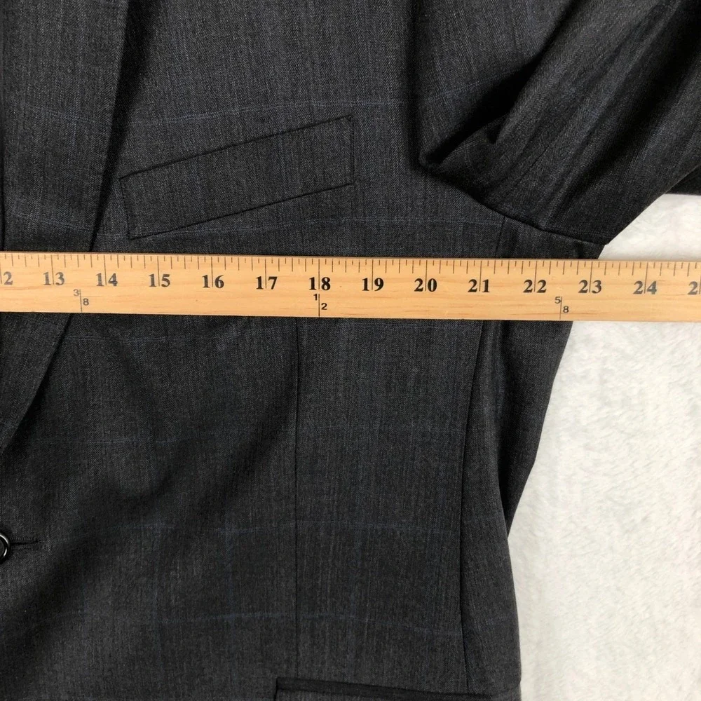 PETER MILLAR Windowpane 100% Wool Jacket 44R Charcoal Gray Blazer Coat Canada
